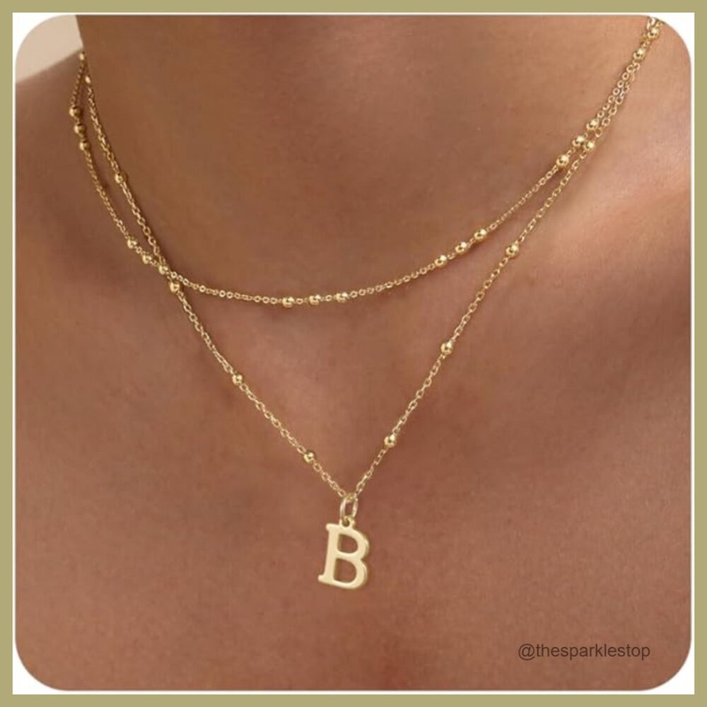 14K Gold Plated Layered Letter Pendant Necklace Dainty Choker
